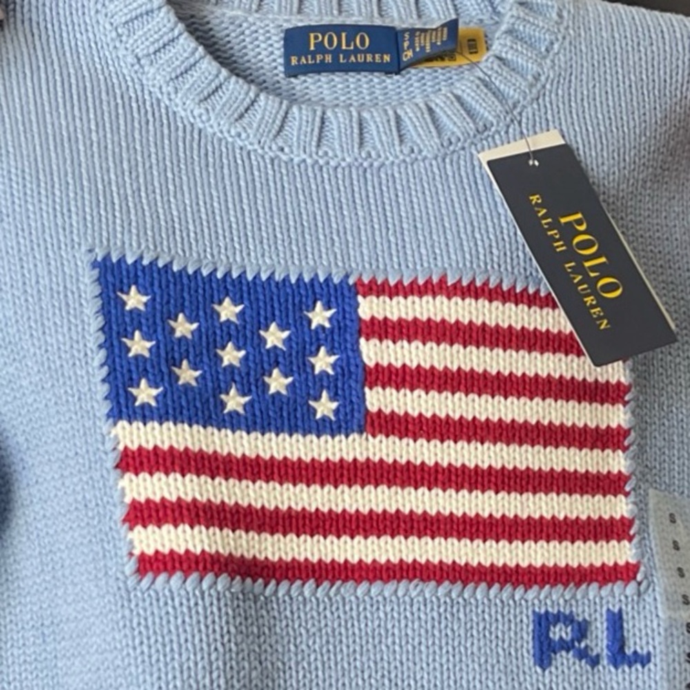 NWT Polo by Ralph Lauren Women's Light Blue Flag  Knit Sweater Size S/P